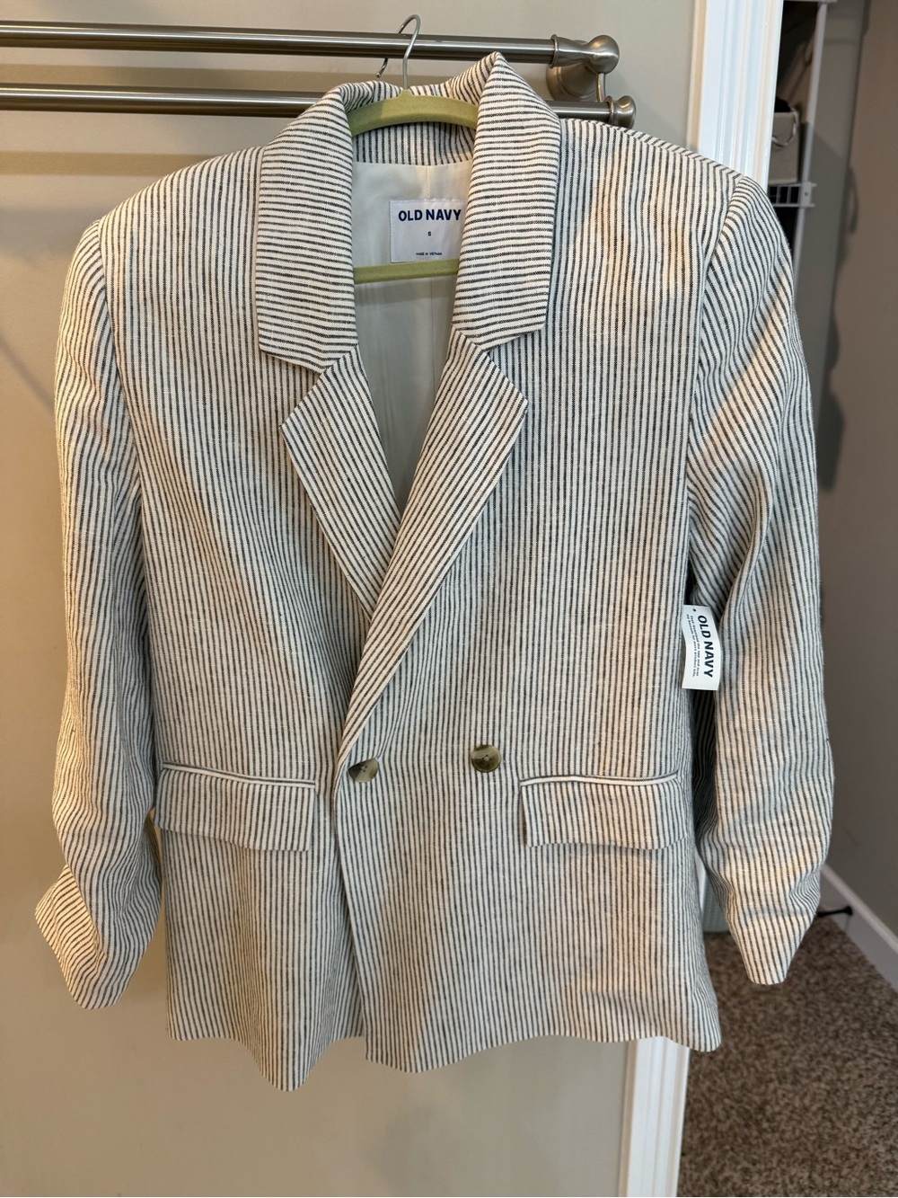 Old Navy Double Breasted Oversized Linen Blend Stripe Blazer NWT